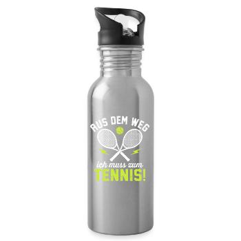 Aus dem Weg ich muss zum Tennis  - Trinkflasche mit integriertem Trinkhalm - Lightsilver - Rechts