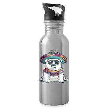 Polar Bear Funny Sombrero - Water bottle with straw - silver - Right