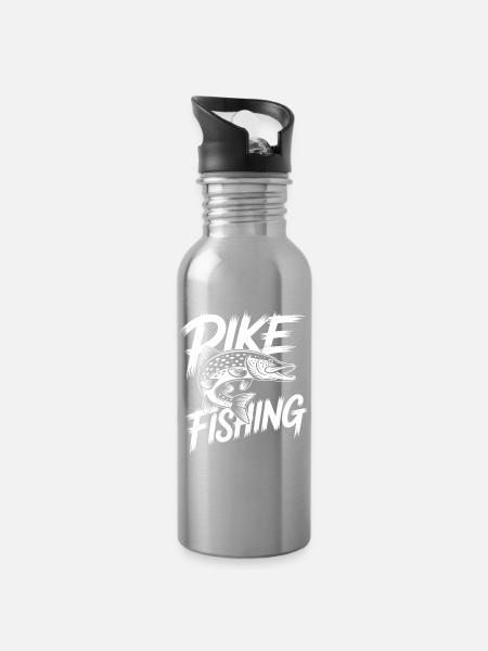 Raubfisch Hecht - Trinkflasche mit integriertem Trinkhalm - Lightsilver
