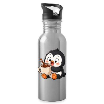 Cute Penguin Coffee Coffee Lover Mugs - Water bottle with straw - silver - Right
