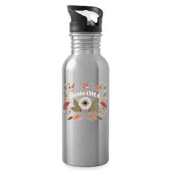 Beste Oma Blumen Motiv Geschenkidee Vintage - Trinkflasche mit integriertem Trinkhalm - Lightsilver - Rechts