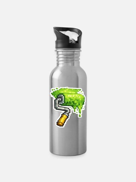 Pixel Farbrolle Grün - Trinkflasche mit integriertem Trinkhalm - Lightsilver