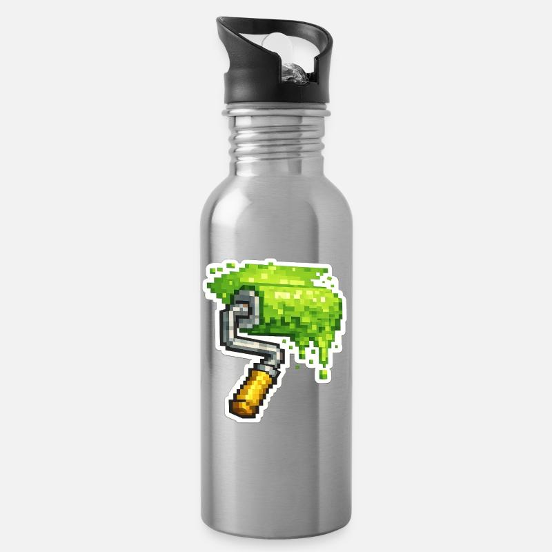 Pixel Color Roller Green - Gourde avec paille intégrée - argent clair