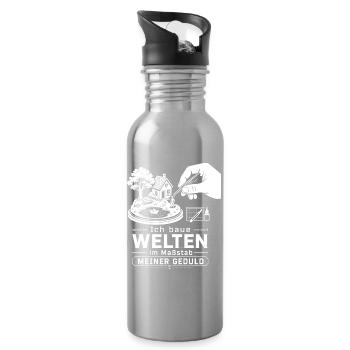 Ich baue Welten im Maßstab meiner Geduld - Trinkflasche mit integriertem Trinkhalm - Lightsilver - Rechts