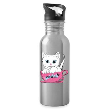 Chat Purrfect dans une tasse de thé rose - Gourde avec paille intégrée - argent clair - Droite