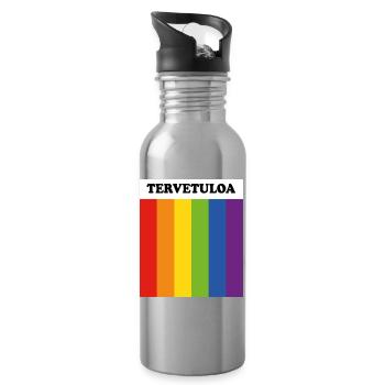 LGBT welcome Tervetuloa Finnish Finland Gay Pride - Water bottle with straw - silver - Right