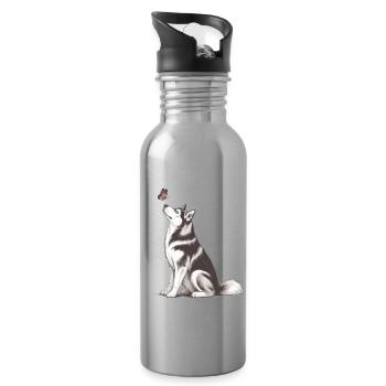 4. Siberian Husky Gift for Dog Owners - Water bottle with straw - silver - Right
