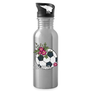 Fußball mit Rosen Belgien - Trinkflasche mit integriertem Trinkhalm - Lightsilver - Rechts