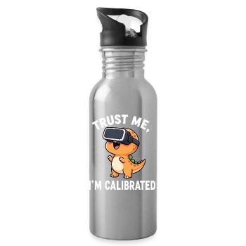 Dino T-Rex VR Gamer Spruch Vertrauen Calibrated - Trinkflasche mit integriertem Trinkhalm - Lightsilver - Rechts
