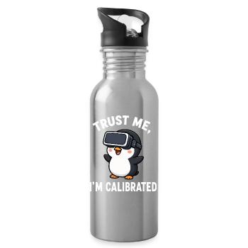 Penguin VR Gamer Spruch Trust Me I Am Calibrated - Water bottle with straw - silver - Right