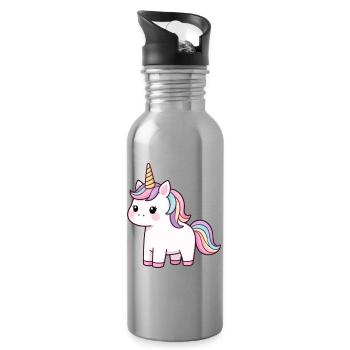 Cadeau d’anniversaire de la Licorne Kawaii - Gourde avec paille intégrée - argent clair - Droite