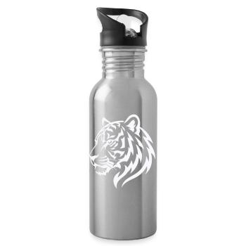 Tiger Line Head Silhouette Powerful - Water bottle with straw - silver - Right