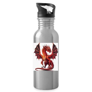 Feuerroter Drachen-Aquarell - Trinkflasche mit integriertem Trinkhalm - Lightsilver - Rechts