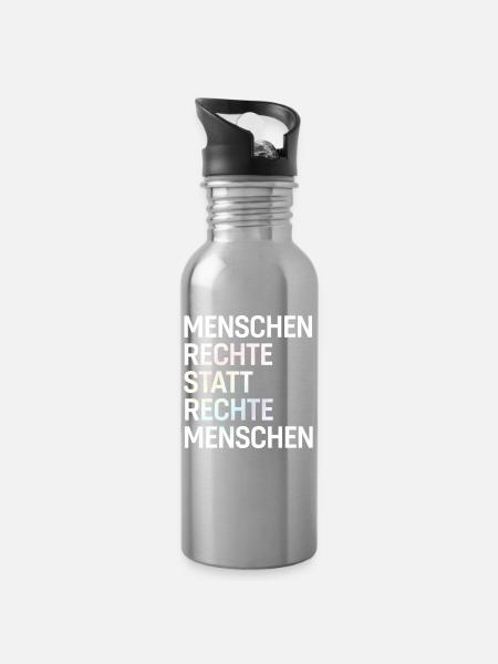 Menschenrechte statt rechte Menschen Spruch Demo - Trinkflasche mit integriertem Trinkhalm - Lightsilver