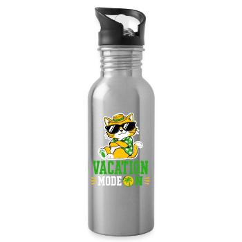 Vacation Mode On Cat Sunglasses Motif - Water bottle with straw - silver - Right