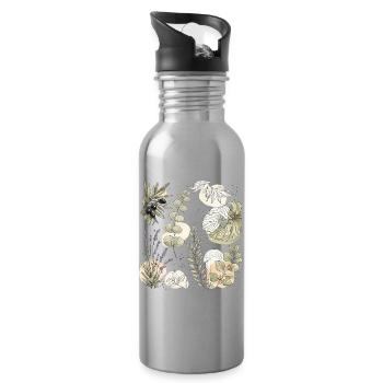 Natürliche Aquarellbotanik - Trinkflasche mit integriertem Trinkhalm - Lightsilver - Rechts