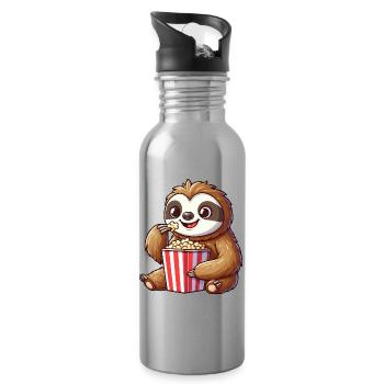 Faultier Popcorn Kino Filme Lustig Niedlich Cool - Trinkflasche mit integriertem Trinkhalm - Lightsilver - Rechts