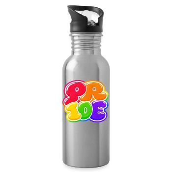 Pride Bubble Rainbow CSD Shirt Sticker - Water bottle with straw - silver - Right