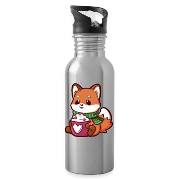 Renard câlin avec une tasse et une écharpe en forme de cœur - Gourde avec paille intégrée - argent clair - Droite