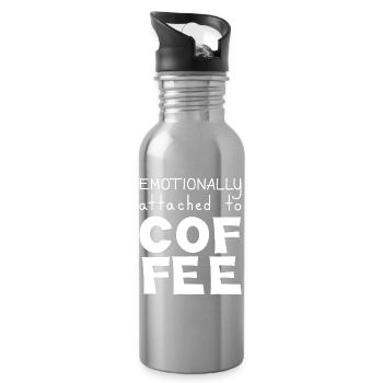 Emotionally Attached To Coffee, White - Water bottle with straw - silver - Right
