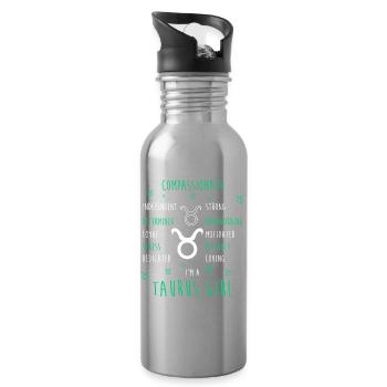 Zodiac sign Taurus - Water bottle with straw - silver - Right