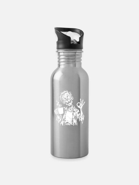 Kaffeezombie Sketch - Trinkflasche mit integriertem Trinkhalm - Lightsilver