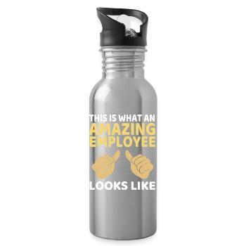 Mitarbeiter der Woche Mitarbeiter des Monats - Trinkflasche mit integriertem Trinkhalm - Lightsilver - Rechts
