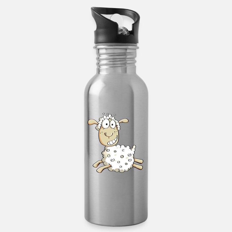 Freches Cartoon Schaf - Trinkflasche mit integriertem Trinkhalm - Lightsilver