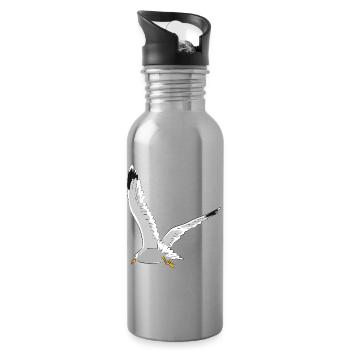 Möwe im Flug - Trinkflasche mit integriertem Trinkhalm - Lightsilver - Rechts