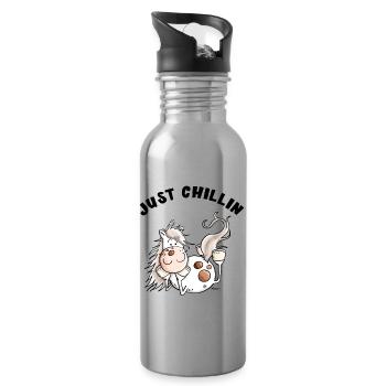 Chillendes Pferd - Comic - Pferde - Geschenk - Trinkflasche mit integriertem Trinkhalm - Lightsilver - Rechts