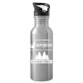 Leg dich nie mit Frauchen an Spruch Lustig - Trinkflasche mit integriertem Trinkhalm - Lightsilver - Rechts