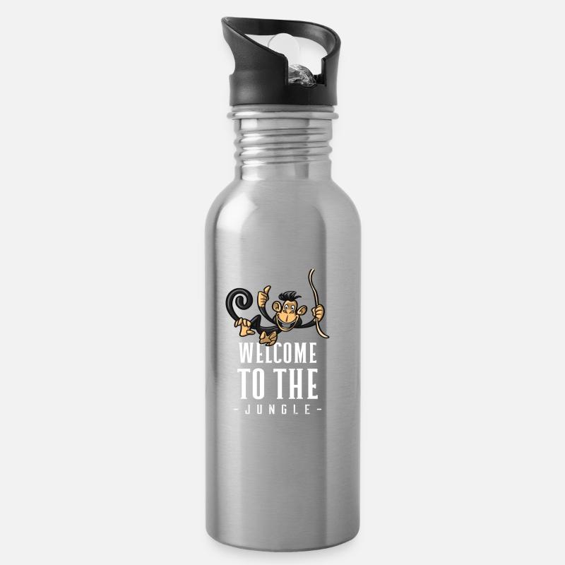 Jungle Monkey Bienvenue Design - Gourde avec paille intégrée - argent clair