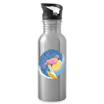 Flamingo-Surfer - Trinkflasche mit integriertem Trinkhalm - Lightsilver - Rechts