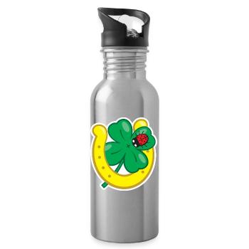 Lucky charm with cloverleaf horseshoe & ladybug - Water bottle with straw - silver - Right
