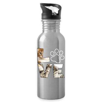 Niedliche Katzenliebe Illustration - Trinkflasche mit integriertem Trinkhalm - Lightsilver - Rechts