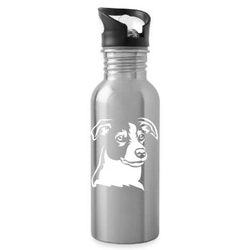 Jack Russell Terrier Kopf "Black Edition" - Trinkflasche mit integriertem Trinkhalm - Lightsilver - Rechts