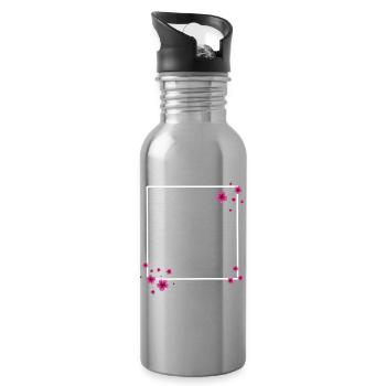 Square Flowers Pink - Water bottle with straw - silver - Right