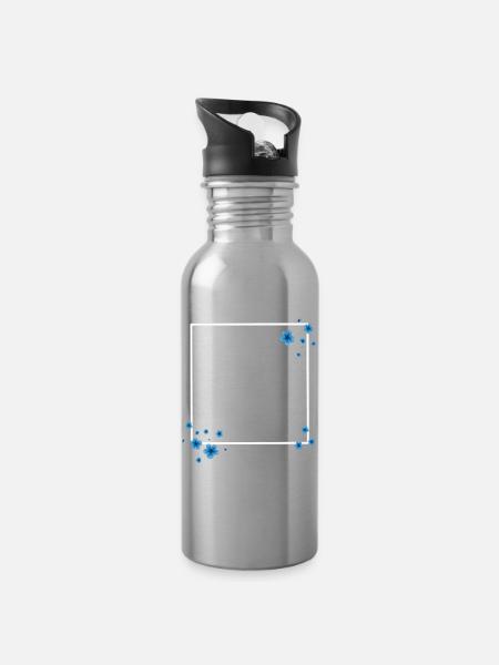 Square Flowers Blue - Water bottle with straw - silver
