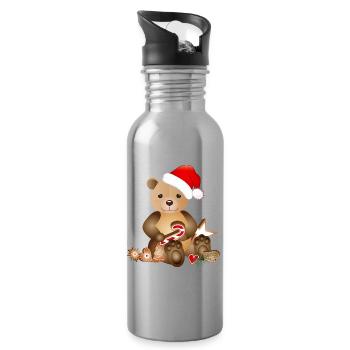 goldiger Bär für Weihnachten mit Weihnachtsmütze - Trinkflasche mit integriertem Trinkhalm - Lightsilver - Rechts