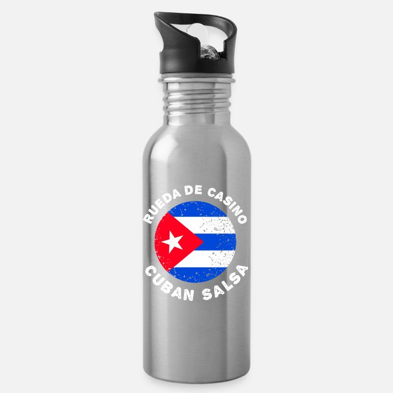 Rueda de Casino - Cuban Salsa - Trinkflasche mit integriertem Trinkhalm - Lightsilver