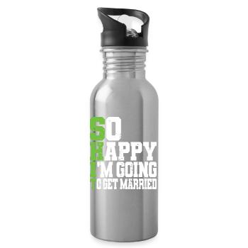 Funny Bachelor Party Engagement Wedding Married - Water bottle with straw - silver - Right
