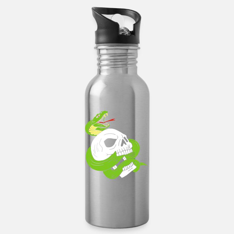 Der Schädel und die Schlange - Trinkflasche mit integriertem Trinkhalm - Lightsilver
