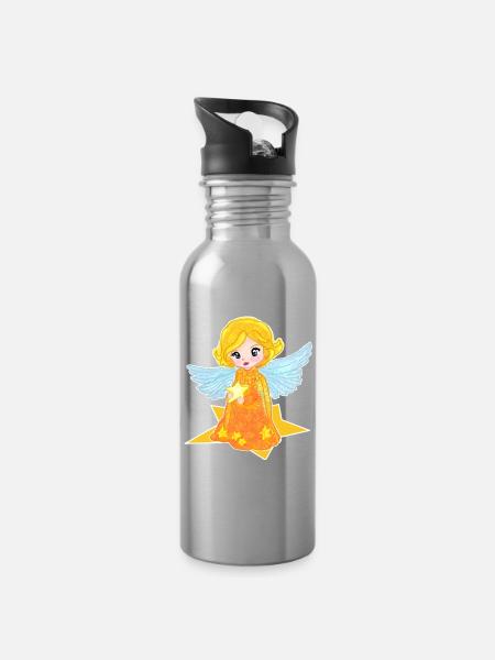 Kawaii Engelchen mit Stern - Trinkflasche mit integriertem Trinkhalm - Lightsilver
