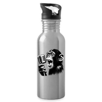 Monkey orchestra singer with vintage microphone - Water bottle with straw - silver - Right
