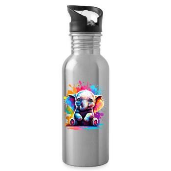 Elefant Farbenfroh - Baby Elefant Farbenfreudig - Trinkflasche mit integriertem Trinkhalm - Lightsilver - Rechts