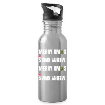 Merry Xmas Blockschrift mit Ornamenten - Trinkflasche mit integriertem Trinkhalm - Lightsilver - Rechts