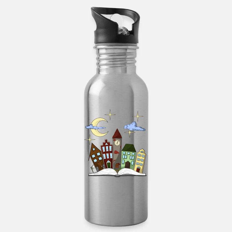 Märchenhafte Stadt der Nächte - Trinkflasche mit integriertem Trinkhalm - Lightsilver
