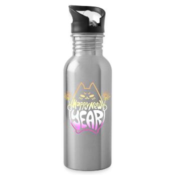 Happy New Year Cat #3 Frohes Neues Jahr Katze - Trinkflasche mit integriertem Trinkhalm - Lightsilver - Rechts