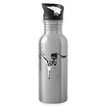 Chibi Girl with kick - white - Water bottle with straw - silver - Right