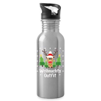 Rentier Tannenbäume Schneeflocken Weihnachten - Trinkflasche mit integriertem Trinkhalm - Lightsilver - Rechts